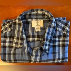 Timberland Mens Size M Heavy Flannel Work Shirt Long Sleeve Blue Plaid Button Up